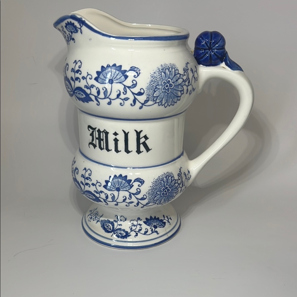 Vintage Blue Floral Ceramic Pitcher